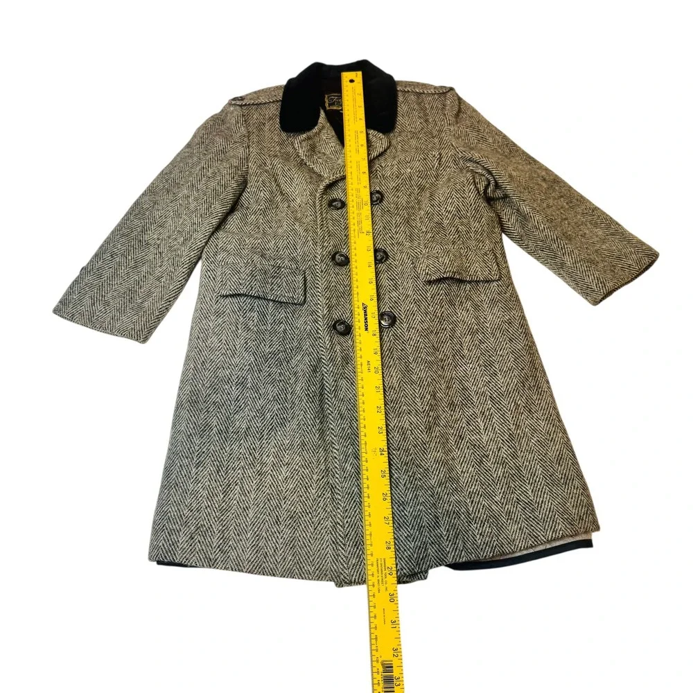 Vtg Girls 6 Fieldstone Clothes Herringbone‎ Double Breasted Wool Blend Overcoat
